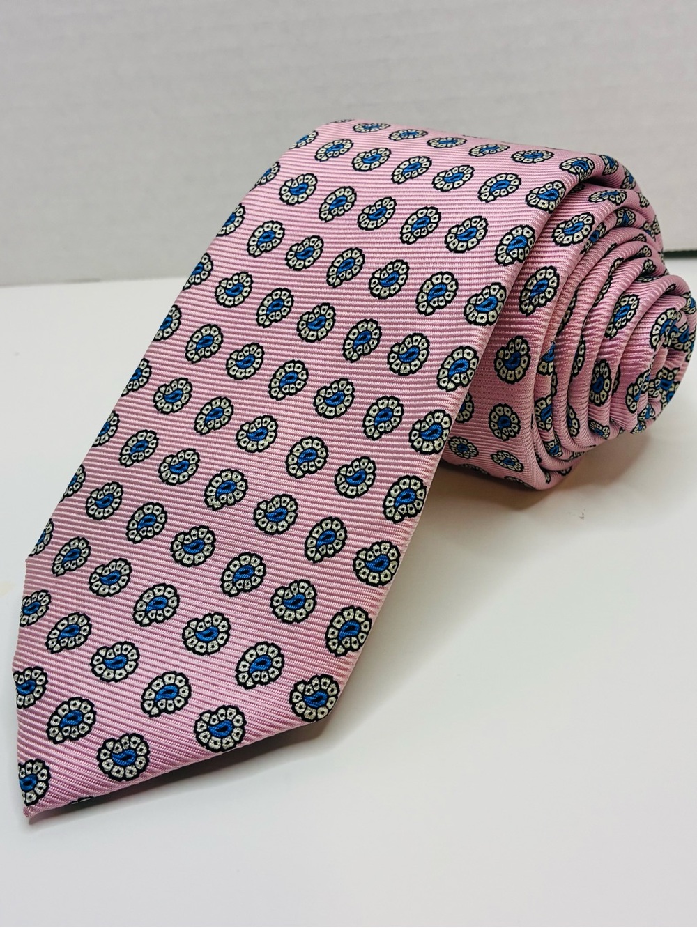 Vintage Polo Ralph Lauren Pink Silk Tie Blue White Medallion Geometric 3” x 57”